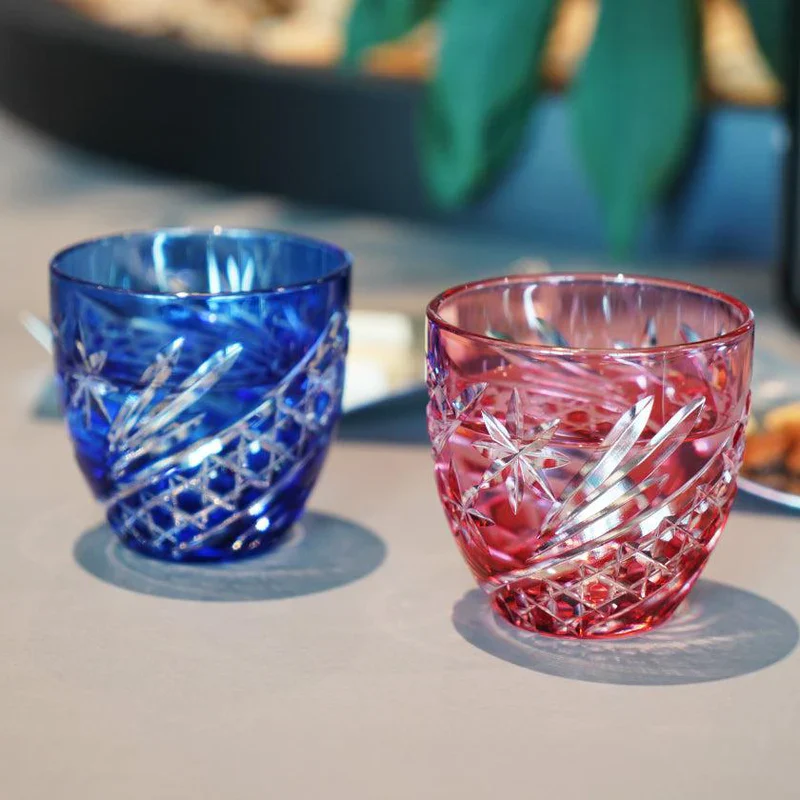KAGAMI CRYSTAL [SAKE CUP] PAIR OF SAKE CUPS SEIBO (STARRY SKY) | EDO KIRIKO | - Image 4