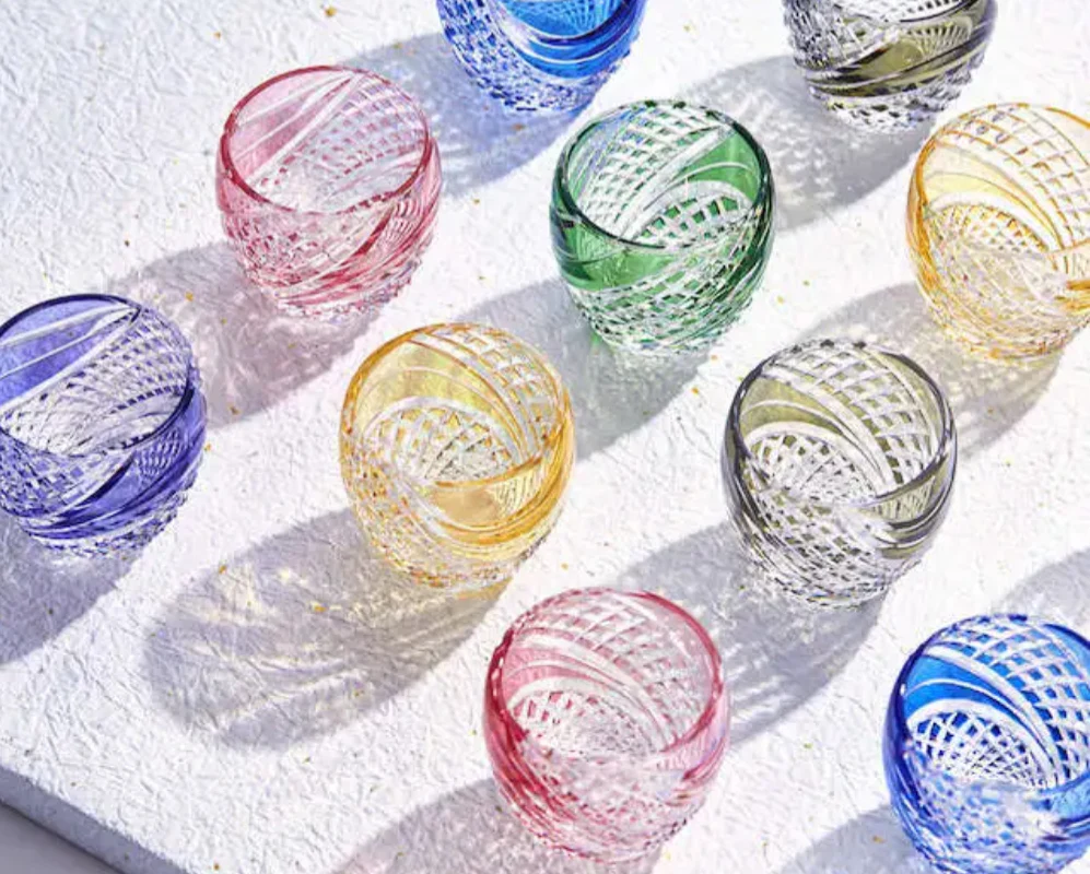 [KAGAMI CRYSTAL] Whiskey Glass DRAPE & TETRAGONAL BASKET WEAVE (BLUE) | EDO KIRIKO | KAGAMI CRYSTAL - Image 3